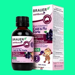 Siro BRAUER BLACK ELDERBERRY COLD & FLU FORTE 100ML - Giảm triệu chứng cảm cúm và cảm lạnh, tăng cường hệ miễn dịch tự nhiên.