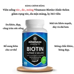 Viên Uống Tóc Da Móng Vitamaze Biotin 10,000 mcg - Giảm Rụng Tóc, Làm Da Mịn Màng - Hộp 365 Viên Xuất Xứ Đức