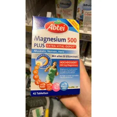 Viên Ngậm Abtei Magnesium 500 plus - Hỗ Trợ Cơ Bắp, Hệ Tim Mạch, Hộp 42 Viên Vitamin B Đức