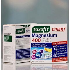 Taxofit Magnesium 400mg + Vitamin B1, B6, B12 & Acid Folic 800µg - Hộp 20 Gói Dạng Hạt - Vitamin Tổng Hợp Hỗ Trợ Sức Khỏe Từ Đức