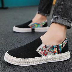 Giày Nam Slipon D910 Thoáng Khí - Giày Lười Phối Họa Tiết Thổ Cẩm, Thoải Mái, Kiêu Sa, Size 39-44