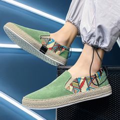 Giày Nam Slipon D910 Thoáng Khí - Giày Lười Phối Họa Tiết Thổ Cẩm, Thoải Mái, Kiêu Sa, Size 39-44