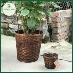 Sọt tre, giỏ tre trồng cây, ống đựng bút, sọt rác khô đa năng trang trí mây tre Phương Vy Decor