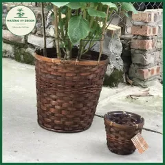 Sọt tre, giỏ tre trồng cây, ống đựng bút, sọt rác khô đa năng trang trí mây tre Phương Vy Decor