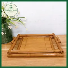 Khay Trà Tre Hun Khói - Khay Trà Trúc Già Cổ Điển Đẹp Mắt, Bền Chắc, Trang Trí Bàn Trà Phong Cách Mộc Mạc Phương Vy Decor