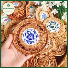 Lót Ly Mây Đan Handmade Kết Hợp Gốm Sứ - Phụ Kiện Trang Trí Bàn Ăn Sang Trọng, Quà Tặng Ý Nghĩa Việt Nam