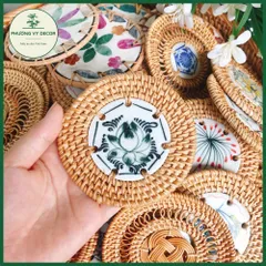 Lót Ly Mây Đan Handmade Kết Hợp Gốm Sứ - Phụ Kiện Trang Trí Bàn Ăn Sang Trọng, Quà Tặng Ý Nghĩa Việt Nam