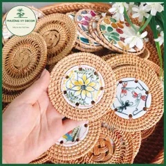 Lót Ly Mây Đan Handmade Kết Hợp Gốm Sứ - Phụ Kiện Trang Trí Bàn Ăn Sang Trọng, Quà Tặng Ý Nghĩa Việt Nam