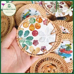 Lót Ly Mây Đan Handmade Kết Hợp Gốm Sứ - Phụ Kiện Trang Trí Bàn Ăn Sang Trọng, Quà Tặng Ý Nghĩa Việt Nam