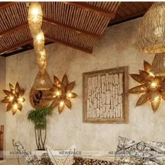 Đèn mây tre trang trí quán cafe - Chao đèn hình đó bắt cá hun nâu tự nhiên, độc đáo cho không gian sống và làm việc