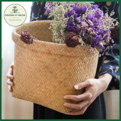 Giỏ cói tự nhiên đa năng - Túi đựng đồ trang trí, phụ kiện chụp ảnh, thân thiện với môi trường - Phương Vy Decor