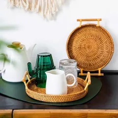 Khay Mây Tròn Đựng Bánh Mỳ và Đồ Ăn, Khay Picnic Thân Thiện Môi Trường - Decor Đẹp Mắt, Handmade tại Việt Nam
