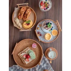 Khay Mây Tròn Đựng Bánh Mỳ và Đồ Ăn, Khay Picnic Thân Thiện Môi Trường - Decor Đẹp Mắt, Handmade tại Việt Nam