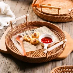 Khay Mây Tròn Đựng Bánh Mỳ và Đồ Ăn, Khay Picnic Thân Thiện Môi Trường - Decor Đẹp Mắt, Handmade tại Việt Nam