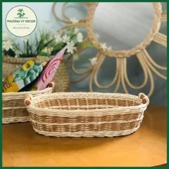 Rổ mây trắng vân nâu đựng bánh kẹo, rổ cắm hoa, giỏ picnic trang trí đa năng Phương Vy Decor