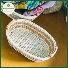 Rổ mây trắng vân nâu đựng bánh kẹo, rổ cắm hoa, giỏ picnic trang trí đa năng Phương Vy Decor