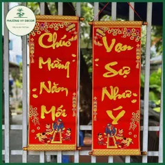 Câu Đối Đỏ Nhung Kim Tuyến Trang Trí Ngày Tết - Liễn Treo Cửa Độc Đáo Phương Vy Decor 25x90cm