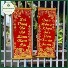 Câu Đối Đỏ Nhung Kim Tuyến Trang Trí Ngày Tết - Liễn Treo Cửa Độc Đáo Phương Vy Decor 25x90cm