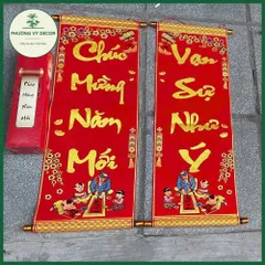 Câu Đối Đỏ Nhung Kim Tuyến Trang Trí Ngày Tết - Liễn Treo Cửa Độc Đáo Phương Vy Decor 25x90cm