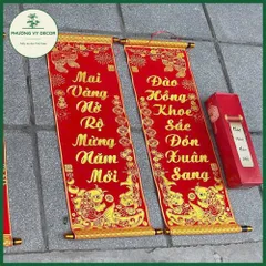 Câu Đối Đỏ Nhung Kim Tuyến Trang Trí Ngày Tết - Liễn Treo Cửa Độc Đáo Phương Vy Decor 25x90cm