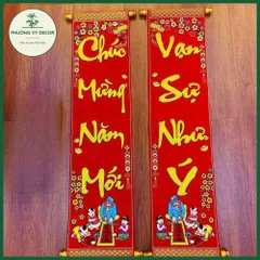 Câu Đối Đỏ Nhung Kim Tuyến Trang Trí Ngày Tết - Liễn Treo Cửa Độc Đáo Phương Vy Decor 25x90cm