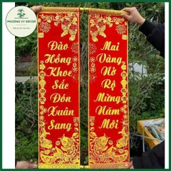 Câu Đối Đỏ Nhung Kim Tuyến Trang Trí Ngày Tết - Liễn Treo Cửa Độc Đáo Phương Vy Decor 25x90cm