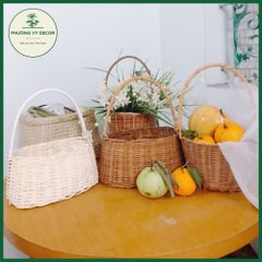 Giỏ Xách Đồ Chơi Bằng Mây Tự Nhiên - Lẵng Picnic Trang Trí Xinh Xắn Cho Bé - Phụ Kiện Chụp Ảnh Sáng Tạo Phương Vy Decor