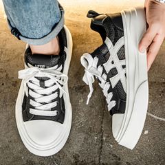 Giày Thể Thao Nam Basic Style Hottrend - Giày Thể Thao Thời Trang PU Da Nhân Tạo, Màu Xám Đen, Kích Thước 39-44