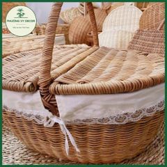 Giỏ Mây Có Nắp Trắng - Giỏ Picnic Dã Ngoại, Đựng Đồ Ăn & Trang Trí Decor Thời Trang