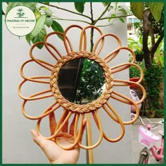 Gương Mây Tre Đan Hình Tròn - Phụ Kiện Trang Trí Phòng Bé, Chất Liệu Thiên Nhiên, Độc Đáo, Handmade 35cm