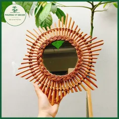 Gương Mây Tre Đan Hình Tròn - Phụ Kiện Trang Trí Phòng Bé, Chất Liệu Thiên Nhiên, Độc Đáo, Handmade 35cm