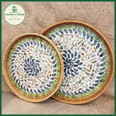 Khay Mây Khảm Trai Đẹp - Khay Đựng Trà, Trái Cây Trang Trí Bàn Ăn và Phụ Kiện Chụp Ảnh Tự Nhiên, Thủ Công Việt Nam