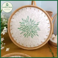 Khay Mây Khảm Trai Đẹp - Khay Đựng Trà, Trái Cây Trang Trí Bàn Ăn và Phụ Kiện Chụp Ảnh Tự Nhiên, Thủ Công Việt Nam