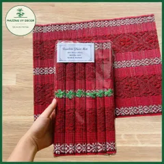 Set 6 Mành Thổ Cẩm Trang Trí Bàn Ăn - Khăn Trải Bàn Tăm Tre Họa Tiết Nhiều Màu Sắc Độc Đáo, Phụ Kiện Trang Trí Nghệ Thuật