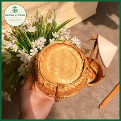 Quang Gánh Tre Trang Trí Cắm Hoa - Đồ Chơi Trẻ Em An Toàn, Kèm Nón Lá, Phù Hợp Để Bày Ngũ Quả Bàn Thờ Thần Tài