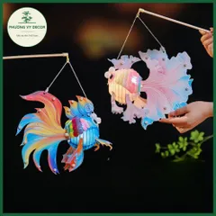 Đèn Lồng Trung Thu Hình Cá Nhiều Màu - Đèn Trang Trí Tết Trung Thu Thủ Công Phương Vy Decor, Cá Koi Phát Sáng Cầm Tay