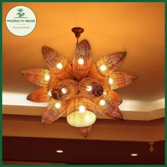 Combo 10 Chao Đèn Hình Đó Bắt Cá Trang Trí Nhà Hàng, Khách Sạn, Homestay - Đèn Chùm Tre Tự Nhiên 2 Màu Phương Vy Decor
