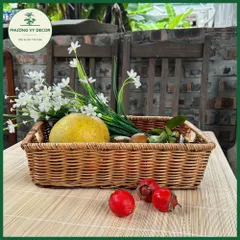 Giỏ Mây Để Trái Cây và Trang Trí Đa Năng - Khay Mây Phương Vy Decor, Kích Thước 37x27x10cm, Chất Liệu Mây Tự Nhiên