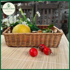 Giỏ Mây Để Trái Cây và Trang Trí Đa Năng - Khay Mây Phương Vy Decor, Kích Thước 37x27x10cm, Chất Liệu Mây Tự Nhiên