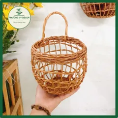 Giỏ mây đan treo tường cắm hoa, đựng hành tỏi, đồ chơi trang trí an toàn cho bé, thân thiện môi trường Phương Vy Decor