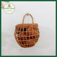 Giỏ mây đan treo tường cắm hoa, đựng hành tỏi, đồ chơi trang trí an toàn cho bé, thân thiện môi trường Phương Vy Decor