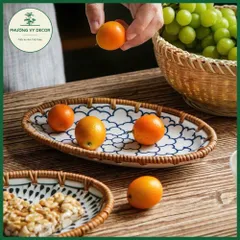 Đĩa Sứ Viền Mây Hình Bầu Dục Đựng Bánh Kẹo - Phụ Kiện Chụp Ảnh Món Ăn Độc Đáo từ Phương Vy Decor