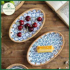 Đĩa Sứ Viền Mây Hình Bầu Dục Đựng Bánh Kẹo - Phụ Kiện Chụp Ảnh Món Ăn Độc Đáo từ Phương Vy Decor