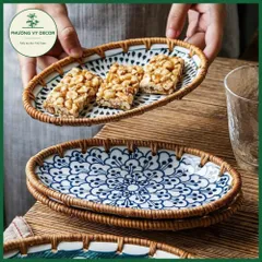 Đĩa Sứ Viền Mây Hình Bầu Dục Đựng Bánh Kẹo - Phụ Kiện Chụp Ảnh Món Ăn Độc Đáo từ Phương Vy Decor