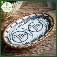 Đĩa Sứ Viền Mây Hình Bầu Dục Đựng Bánh Kẹo - Phụ Kiện Chụp Ảnh Món Ăn Độc Đáo từ Phương Vy Decor