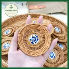 Lót Ly Handmade Bằng Mây Tre Đan Kết Hợp Gốm Sứ - Trang Trí Bàn Ăn Cổ Điển, Độc Đáo, Thân Thiện Với Môi Trường