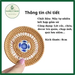 Lót Ly Handmade Bằng Mây Tre Đan Kết Hợp Gốm Sứ - Trang Trí Bàn Ăn Cổ Điển, Độc Đáo, Thân Thiện Với Môi Trường