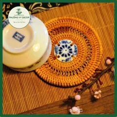 Lót Ly Handmade Bằng Mây Tre Đan Kết Hợp Gốm Sứ - Trang Trí Bàn Ăn Cổ Điển, Độc Đáo, Thân Thiện Với Môi Trường