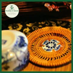 Lót Ly Handmade Bằng Mây Tre Đan Kết Hợp Gốm Sứ - Trang Trí Bàn Ăn Cổ Điển, Độc Đáo, Thân Thiện Với Môi Trường