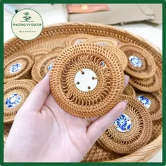 Lót Ly Handmade Bằng Mây Tre Đan Kết Hợp Gốm Sứ - Trang Trí Bàn Ăn Cổ Điển, Độc Đáo, Thân Thiện Với Môi Trường